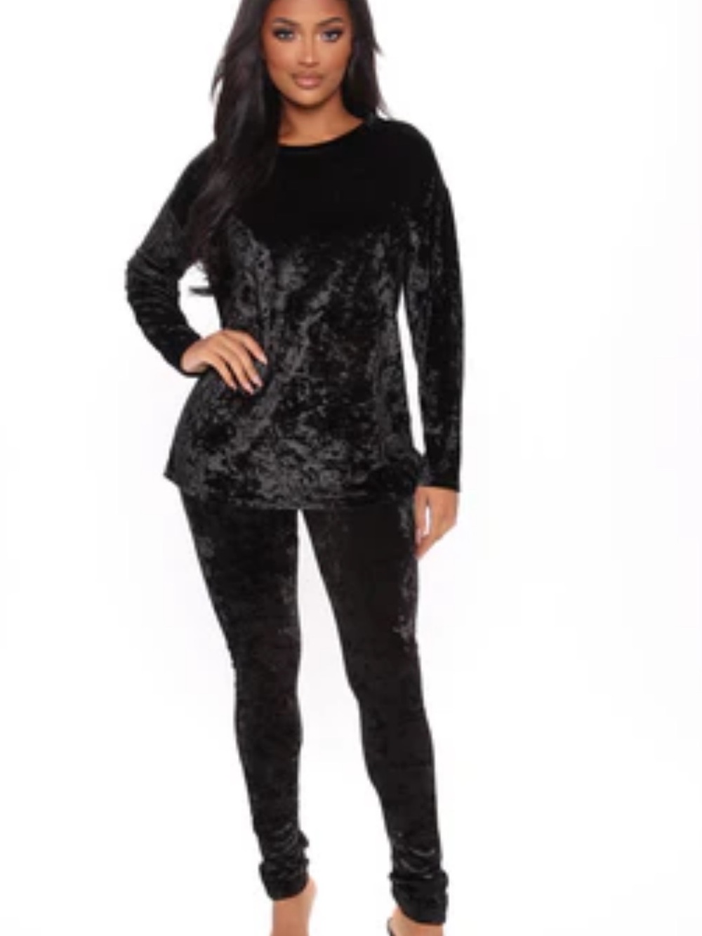 Fashion nova Velvet Black Two-Piece Lounge Set - Picture 5 of 13